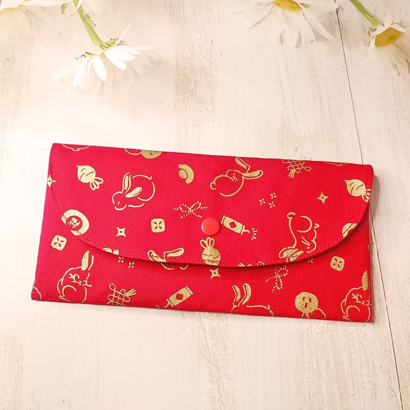兔年 卯年 燙金手工長型布紅包袋 存摺袋