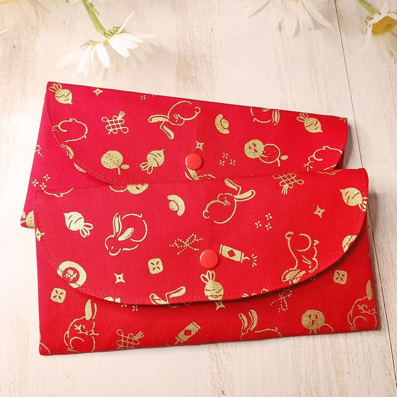 兔年 卯年 燙金手工長型布紅包袋 存摺袋