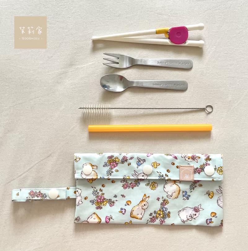 防水款環保餐具袋 -綠兔兔