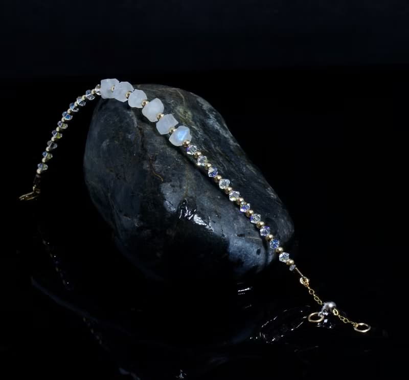 曰本 Cenfill 鋼絲 藍月亮石原礦 14K包金 GF Swarovski 水晶手鍊