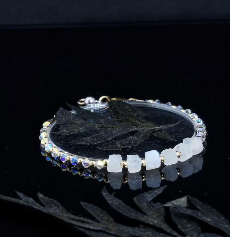 曰本 Cenfill 鋼絲 藍月亮石原礦 14K包金 GF Swarovski 水晶手鍊