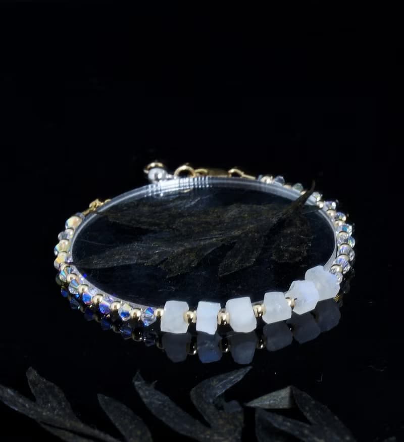 曰本 Cenfill 鋼絲 藍月亮石原礦 14K包金 GF Swarovski 水晶手鍊