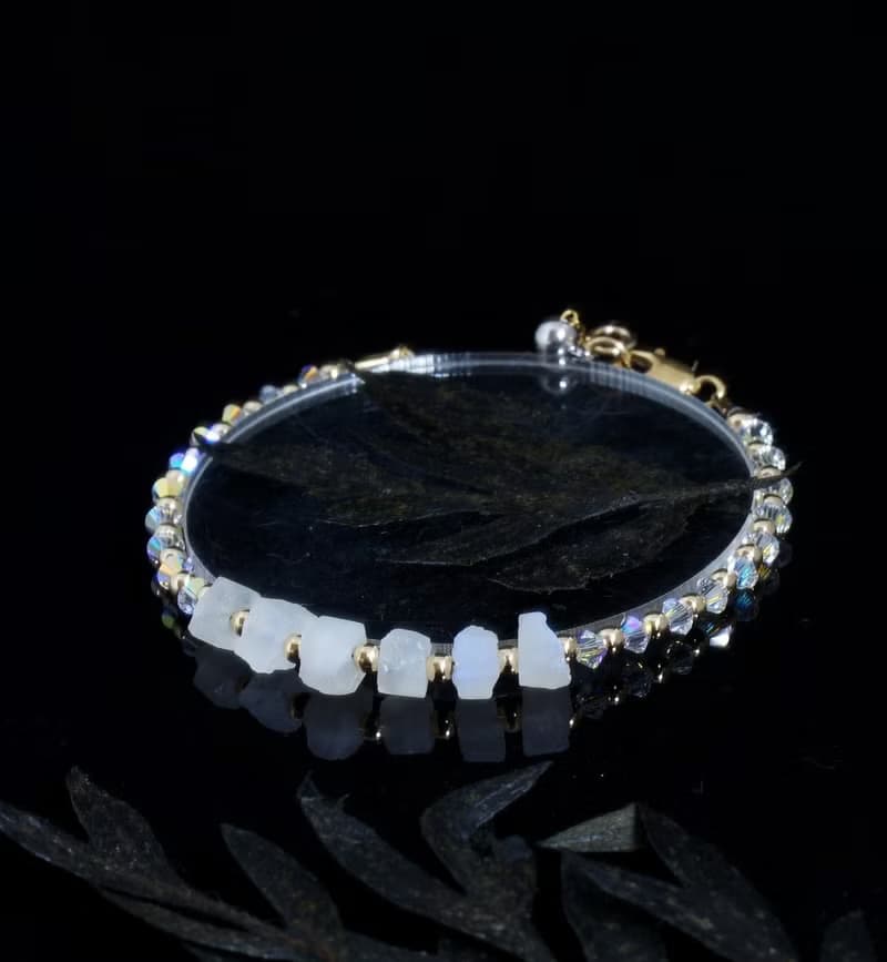 曰本 Cenfill 鋼絲 藍月亮石原礦 14K包金 GF Swarovski 水晶手鍊