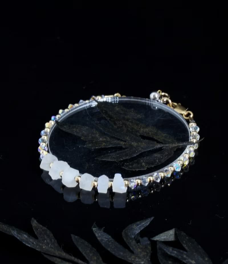 曰本 Cenfill 鋼絲 藍月亮石原礦 14K包金 GF Swarovski 水晶手鍊