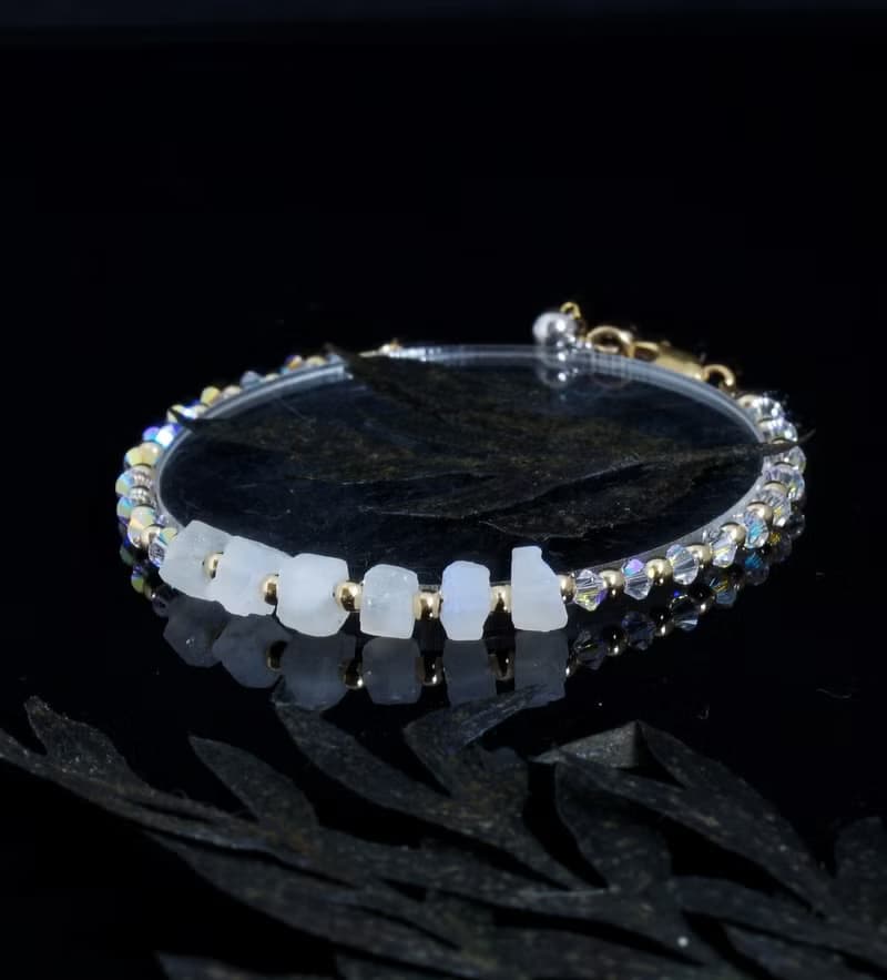 曰本 Cenfill 鋼絲 藍月亮石原礦 14K包金 GF Swarovski 水晶手鍊