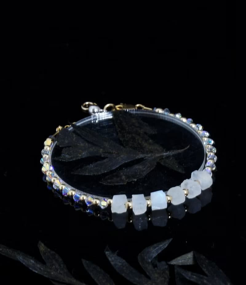 曰本 Cenfill 鋼絲 藍月亮石原礦 14K包金 GF Swarovski 水晶手鍊