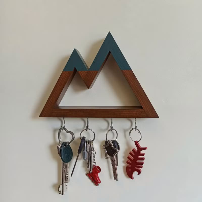 Wall key holder mountains, wooden key rack, key hooks for wall