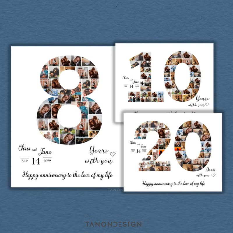 【數位】0-9 Number Photo collage Editable Canva Template, Anninersary Gift, Brthday Gift