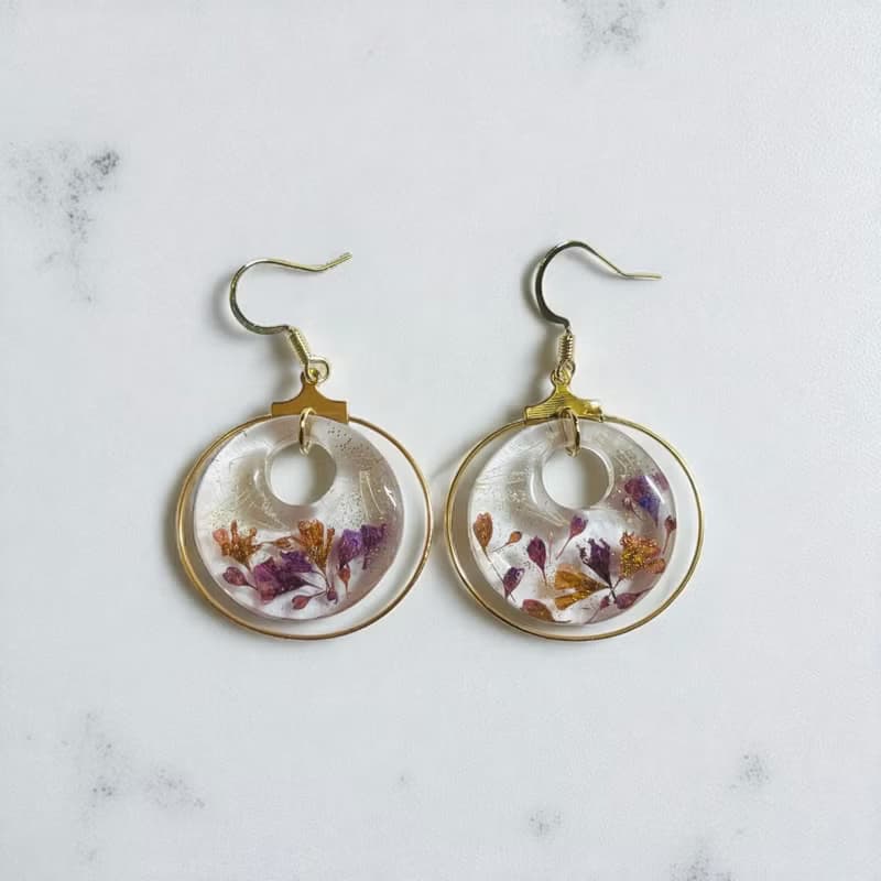 全新壓花樹脂耳飾 滴膠花耳飾 仙氣花耳飾