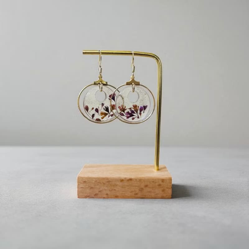 全新壓花樹脂耳飾 滴膠花耳飾 仙氣花耳飾
