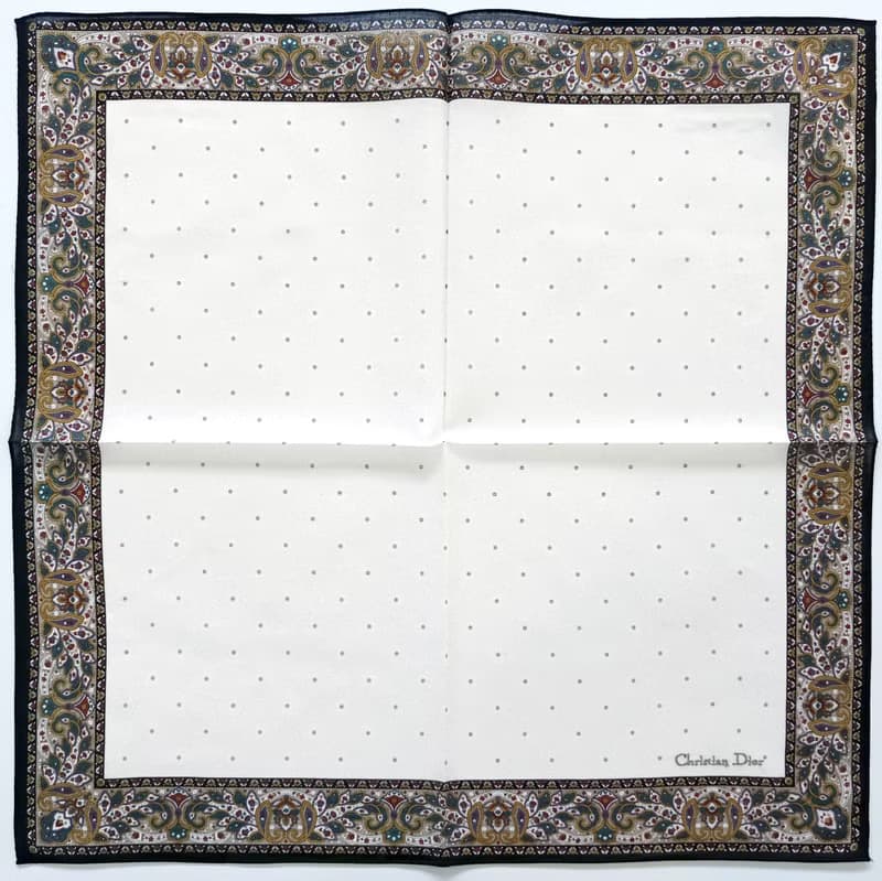 Christian Dior Vintage Handkerchief Pocket Paisley Beige 19 x 19 inches.