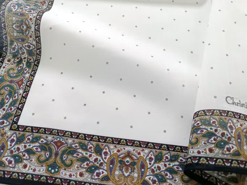 Christian Dior Vintage Handkerchief Pocket Paisley Beige 19 x 19 inches.