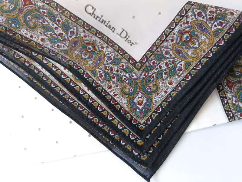 Christian Dior Vintage Handkerchief Pocket Paisley Beige 19 x 19 inches.