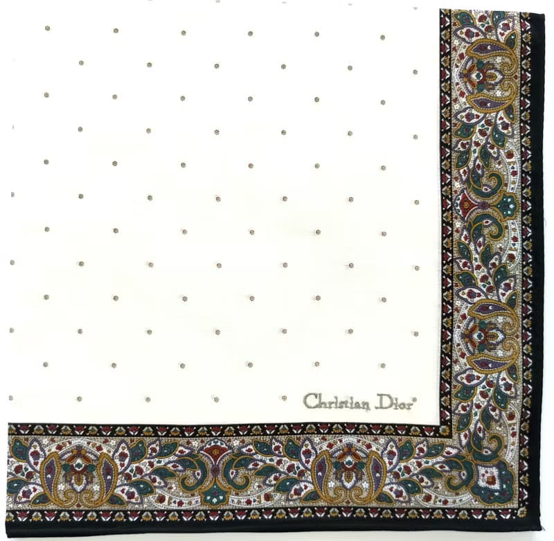Christian Dior Vintage Handkerchief Pocket Paisley Beige 19 x 19 inches.