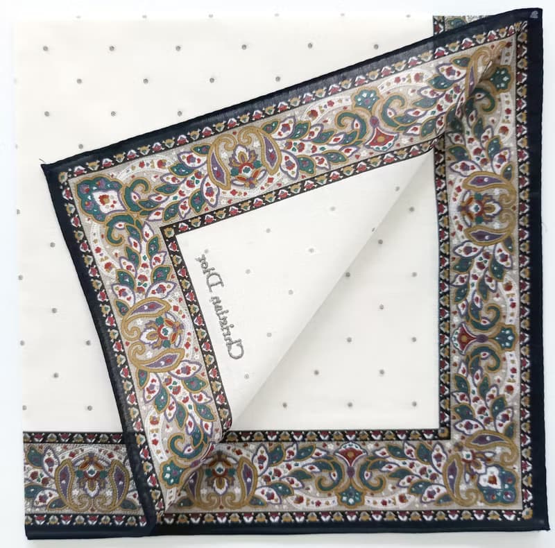 Christian Dior Vintage Handkerchief Pocket Paisley Beige 19 x 19 inches.
