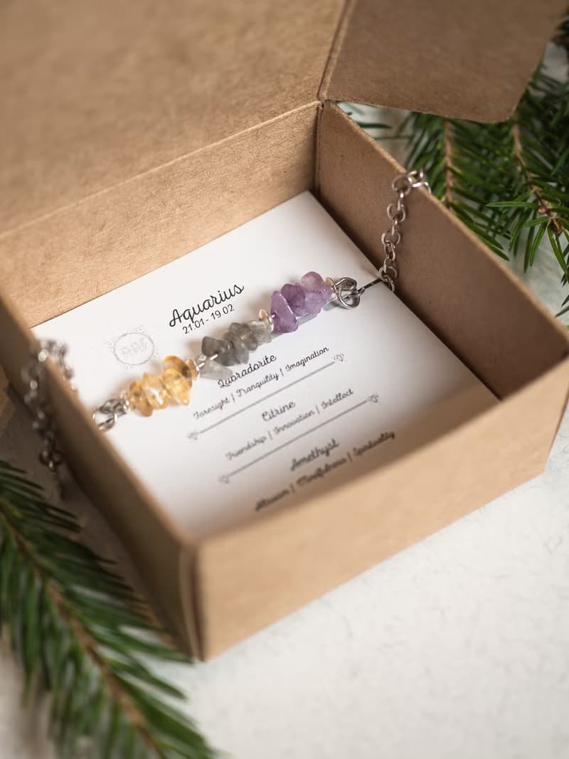 Aquarius birthstones bracelet, 925 silver, Citrine, Labradorite, Amethyst