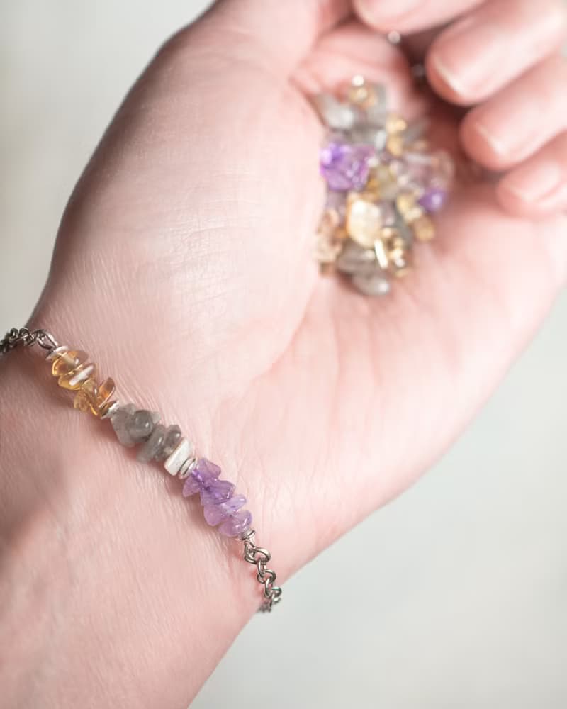 Aquarius birthstones bracelet, 925 silver, Citrine, Labradorite, Amethyst