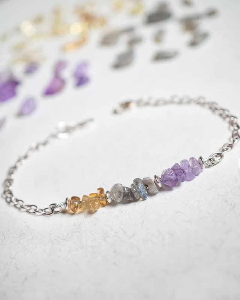 Aquarius birthstones bracelet, 925 silver, Citrine, Labradorite, Amethyst