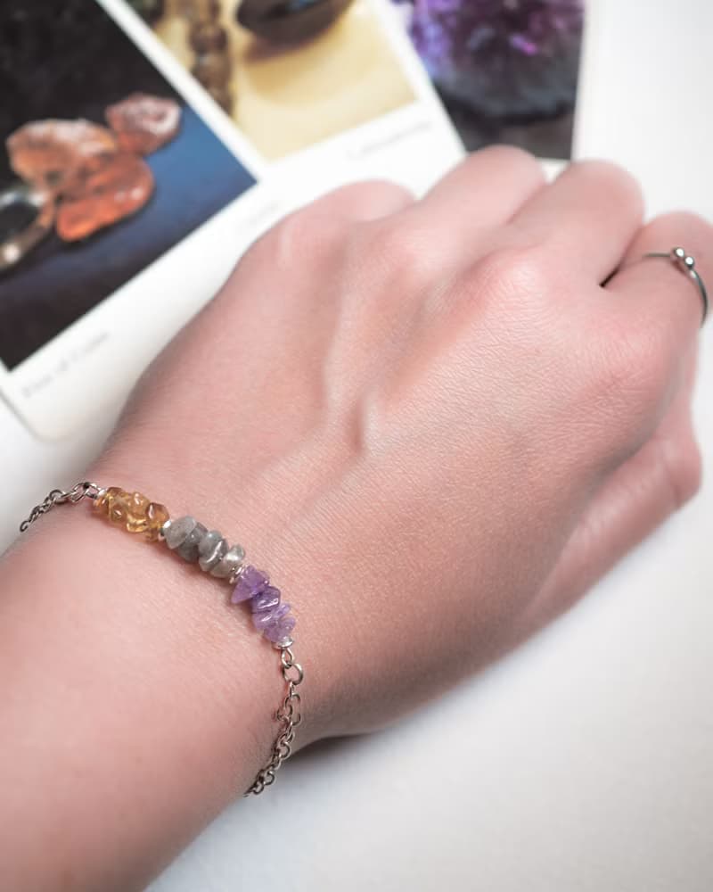 Aquarius birthstones bracelet, 925 silver, Citrine, Labradorite, Amethyst