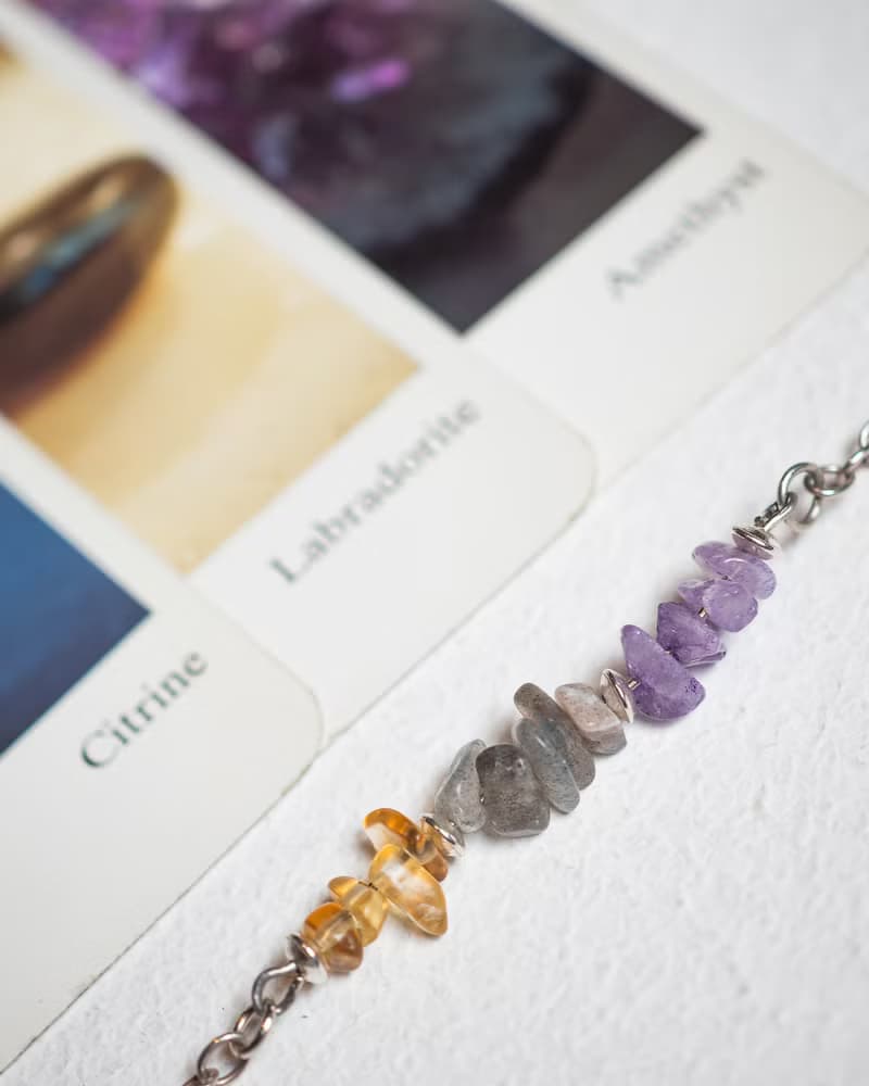 Aquarius birthstones bracelet, 925 silver, Citrine, Labradorite, Amethyst