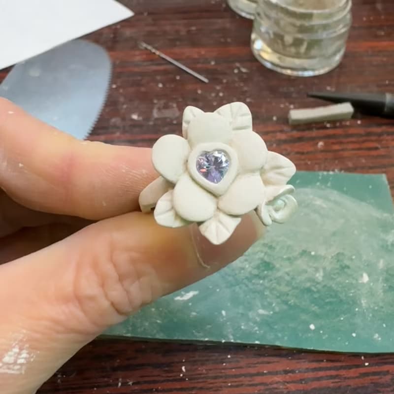 【體驗】情人節禮物 銀黏土 寶石戒指 純銀戒指DIY 文化幣可 - 花朵