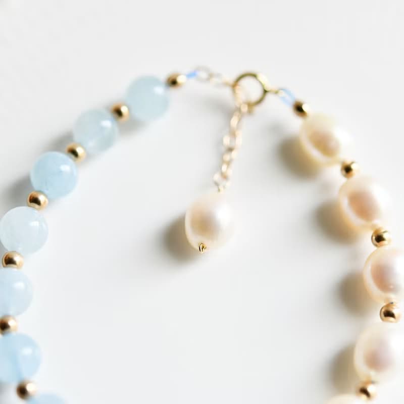 幸せな家庭を築,天使の石 アクアマリンとバロックパールのブレスレット 3月誕生石
