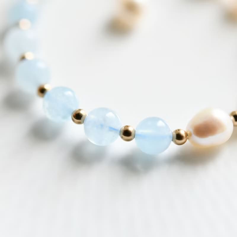 幸せな家庭を築,天使の石 アクアマリンとバロックパールのブレスレット 3月誕生石