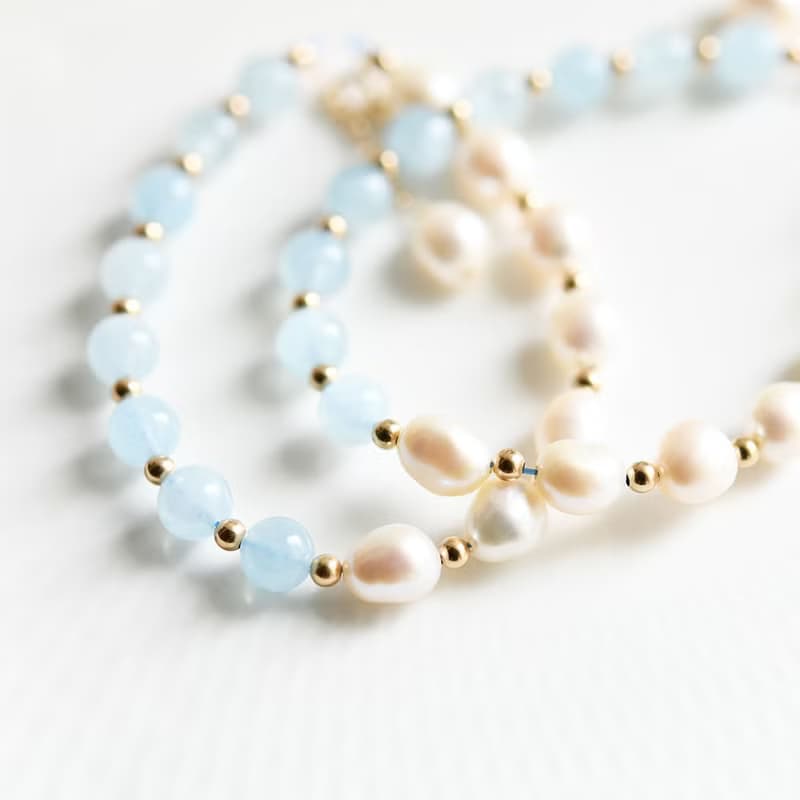 幸せな家庭を築,天使の石 アクアマリンとバロックパールのブレスレット 3月誕生石