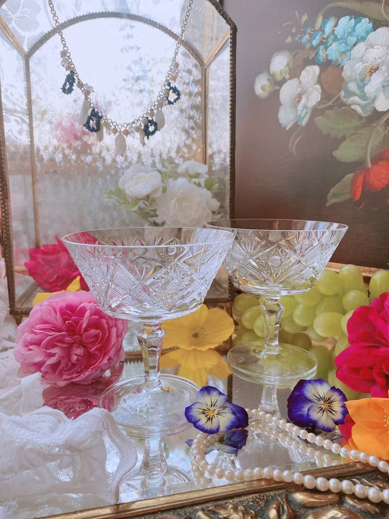 法國製古董手工切割 水晶雕花 香檳杯 果汁杯 水杯 酒杯 送禮