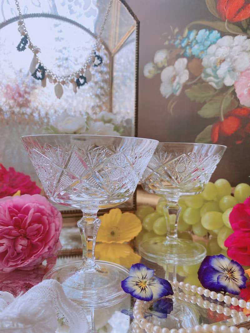 法國製古董手工切割 水晶雕花 香檳杯 果汁杯 水杯 酒杯 送禮