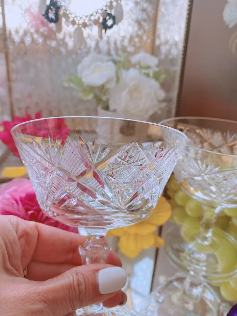 法國製古董手工切割 水晶雕花 香檳杯 果汁杯 水杯 酒杯 送禮