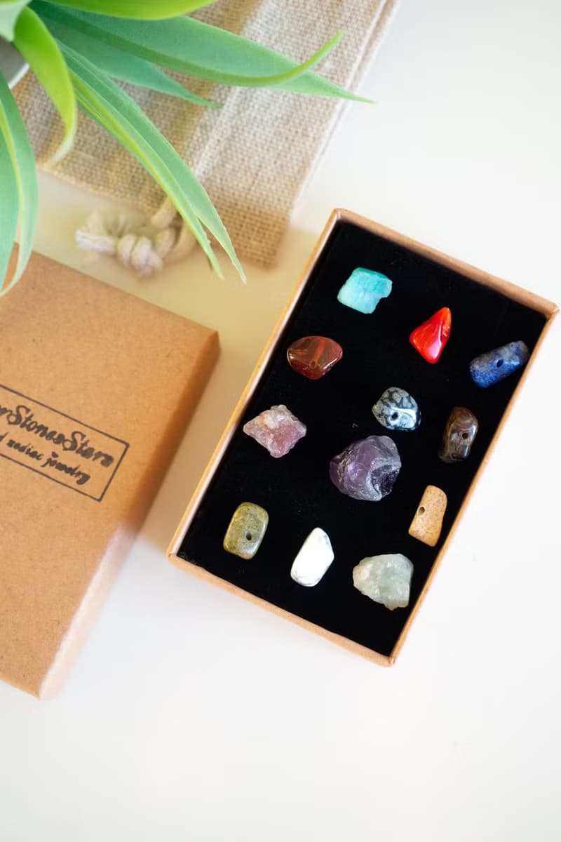 Sagittarius crystals set, harmonizing stones, raw gems box, rough amethyst