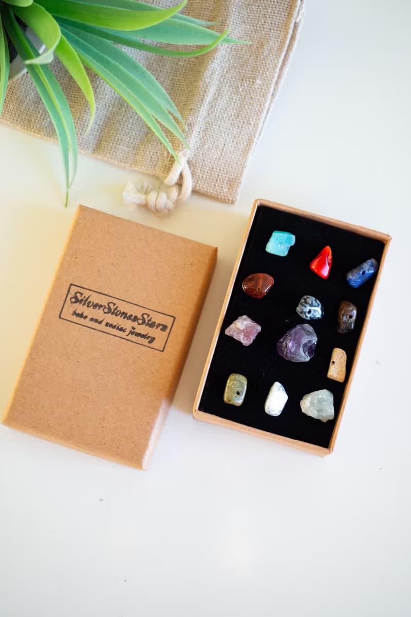 Sagittarius crystals set, harmonizing stones, raw gems box, rough amethyst