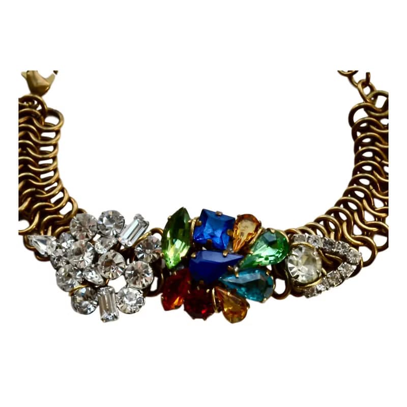 ヴィンテージボヘミアングラスチェーンマイユブレスレット　ネイビー