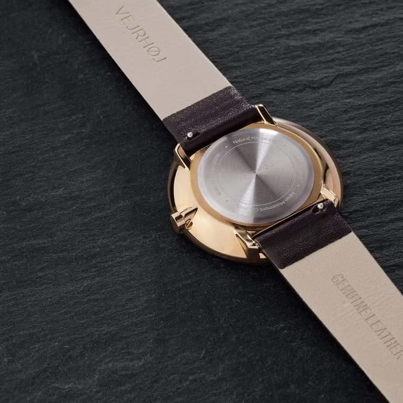 VEJRHOJ 丹麥霍伊經典原木手錶 The SUN 咖啡棕 黃銅金 胡桃木