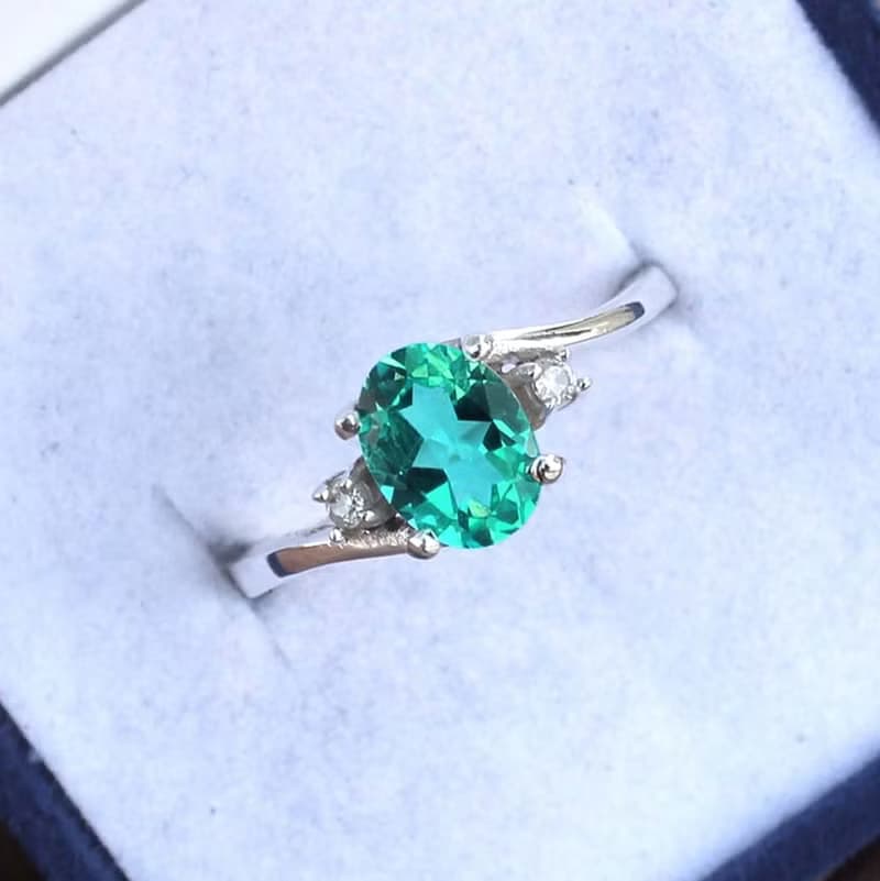 9 x 7 mm ฺBlue green genuine topaz ring silver sterling 925 size 7.0 free resize