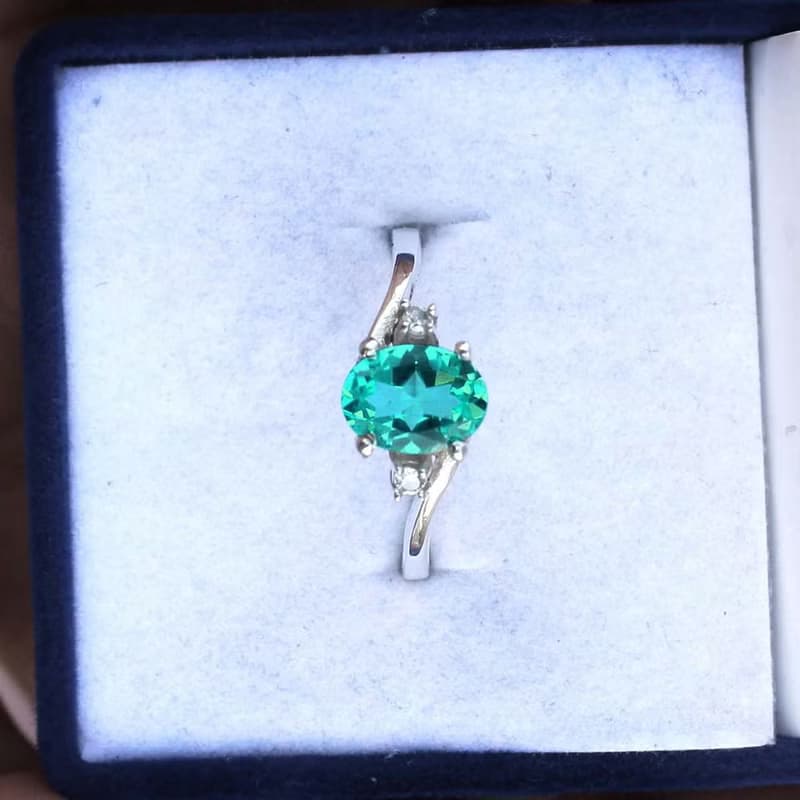 9 x 7 mm ฺBlue green genuine topaz ring silver sterling 925 size 7.0 free resize