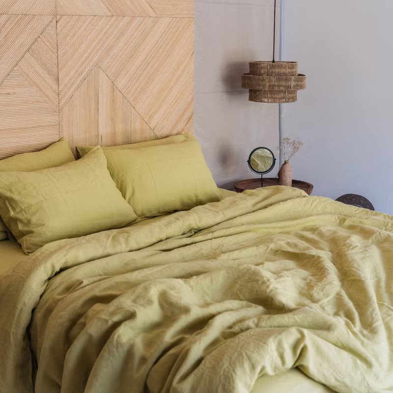 Chartreuse yellow linen duvet cover / Softened linen / Comforter, quilt cover