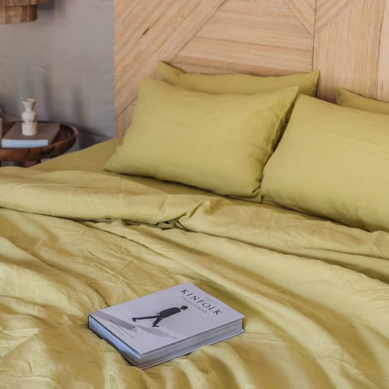 Chartreuse yellow linen duvet cover / Softened linen / Comforter, quilt cover