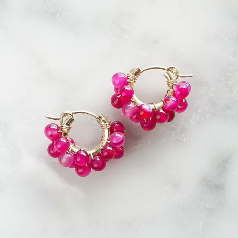 14kgf Pink Purple Chalcedony pierced earrings / clip on earrings
