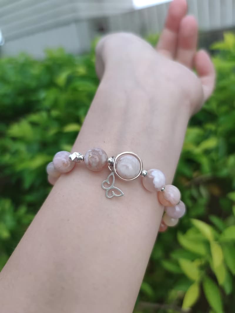 櫻花瑪瑙 手提包雕刻件 珊瑚玉設計款 手鍊