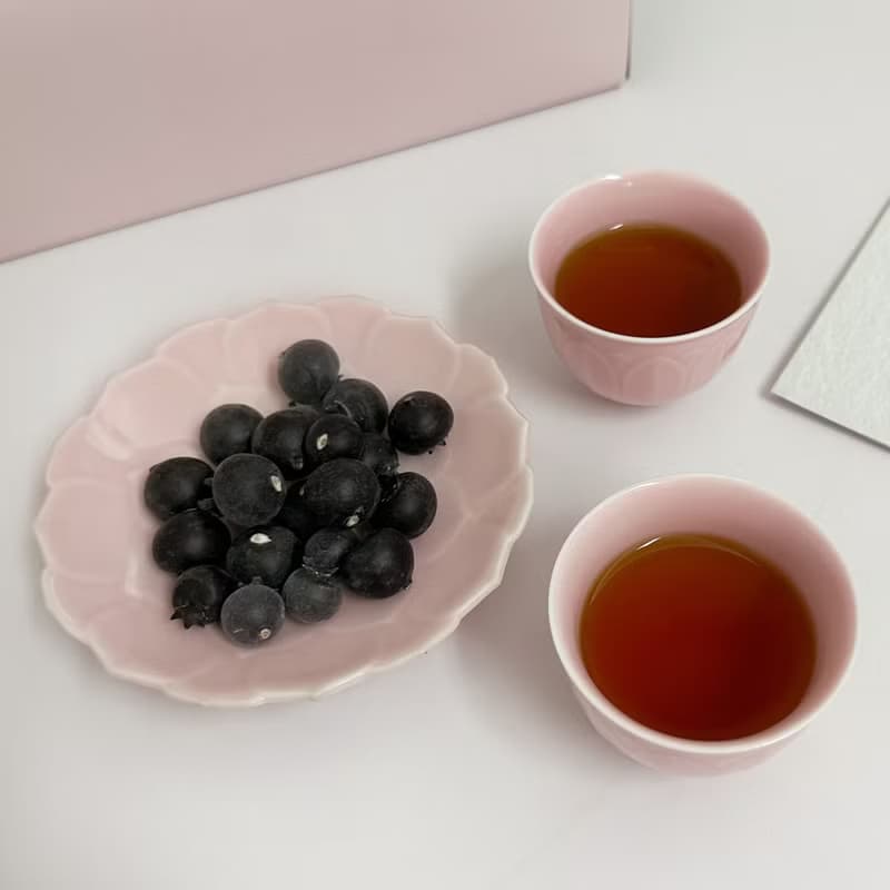 中式茶具禮盒丨粉色茶具 步步生蓮茶杯點心盤禮盒 家居實用