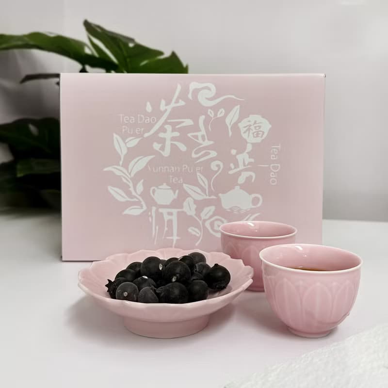 中式茶具禮盒丨粉色茶具 步步生蓮茶杯點心盤禮盒 家居實用