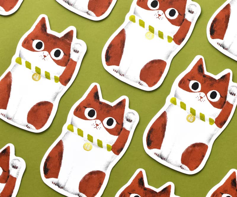 花生招財貓 手工絹印卡片