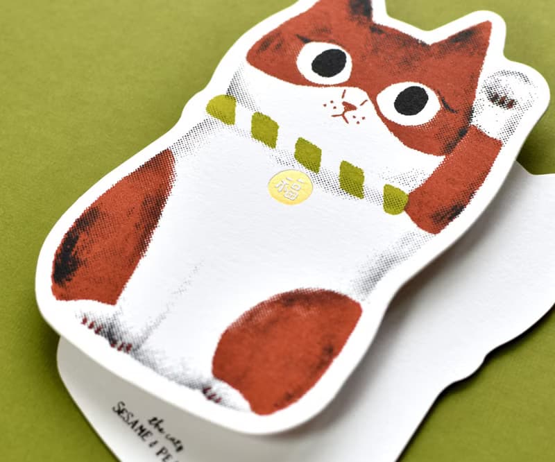 花生招財貓 手工絹印卡片