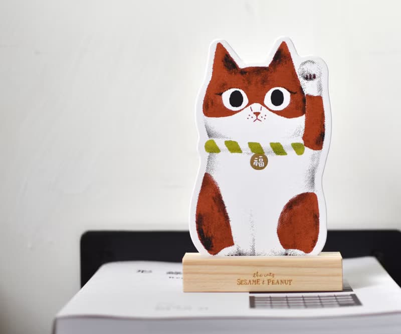 花生招財貓 手工絹印卡片