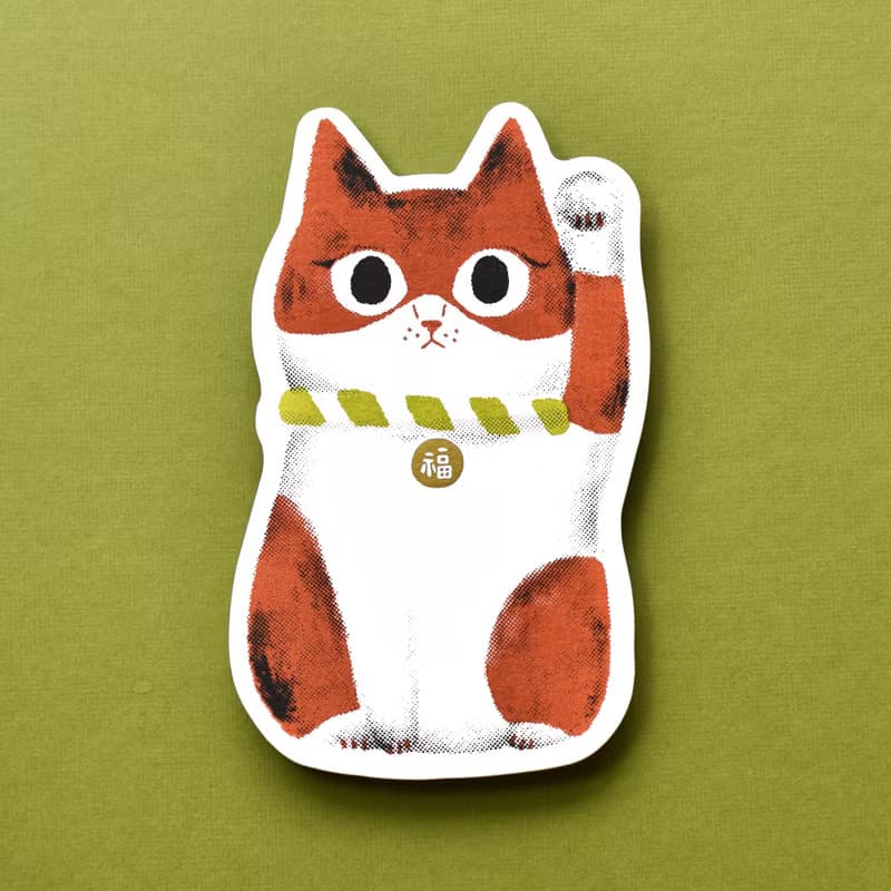 花生招財貓 手工絹印卡片