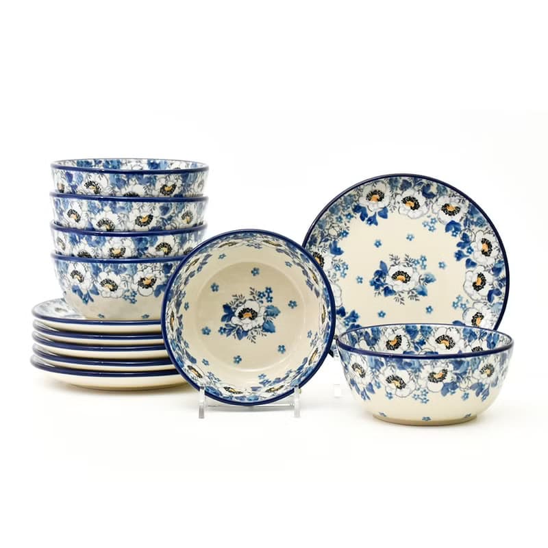 波蘭手工陶碗盤12件組