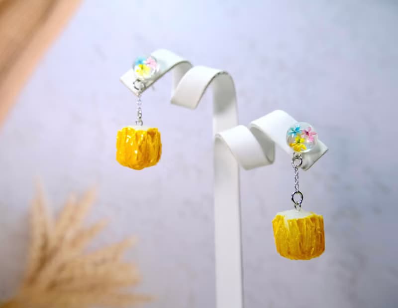 手工押花燒賣造型耳環