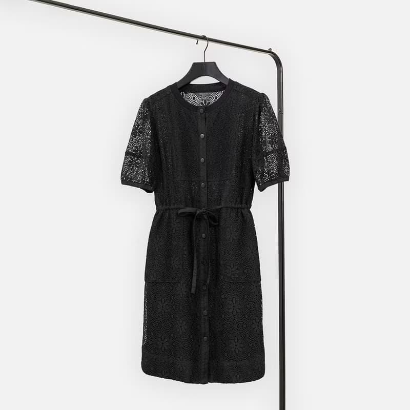 【MEDUSA】黑色蕾絲燒花開襟綁帶小洋裝(M-XL) | 小禮服 蕾絲洋裝